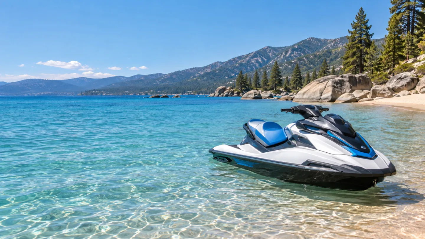 A recreational watercraft on the water near Kings Beach