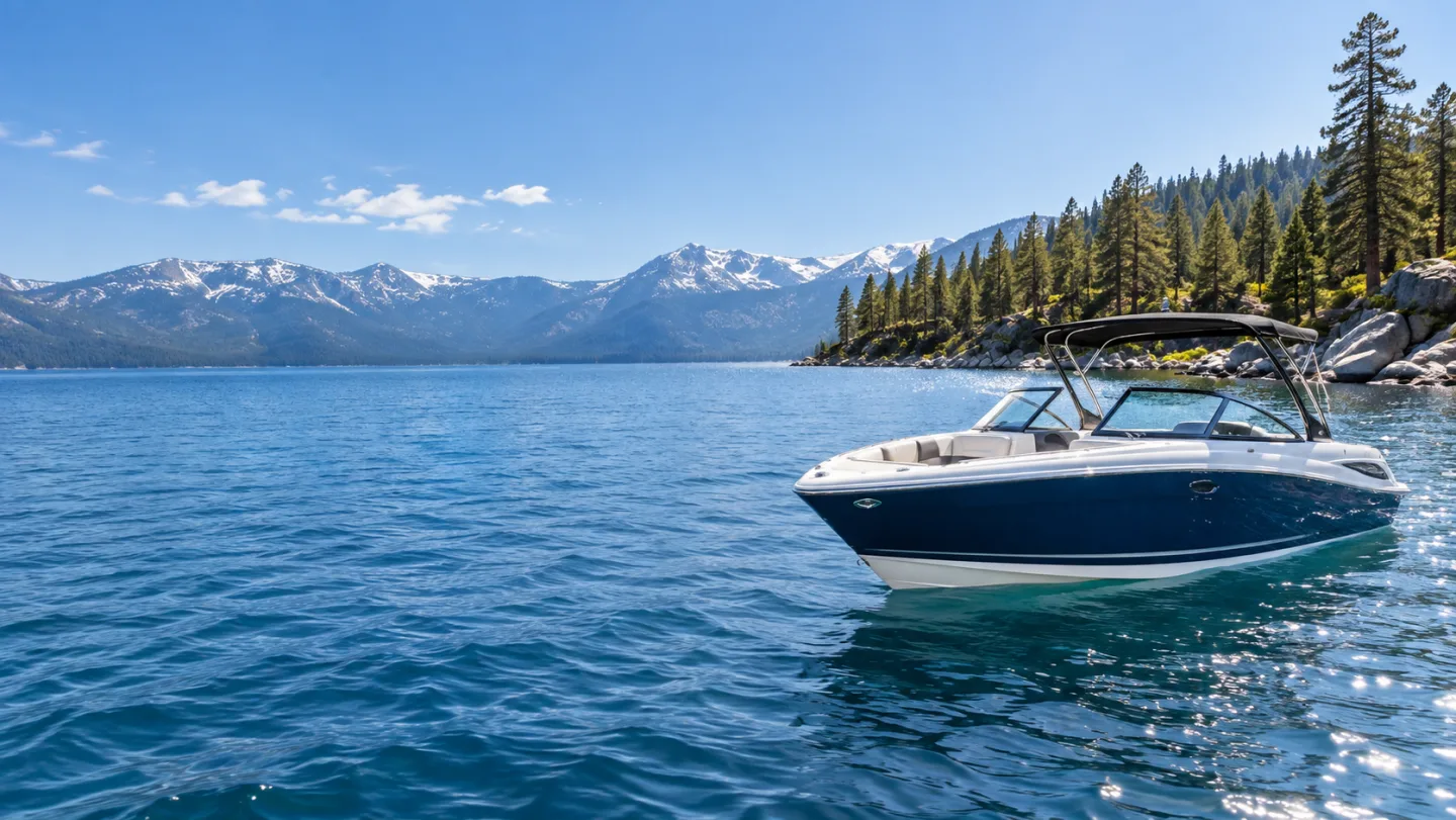 A personal watercraft underway on a lake